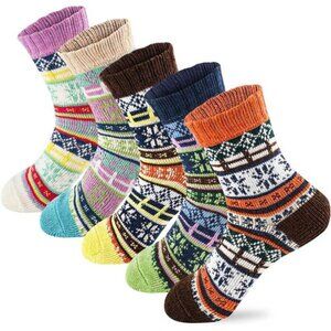 5Pairs Free Size Fuzzy Socks Soft Wool Crew Warm Socks Winter Multicolor